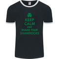 Keep Calm & Shamrocks St. Patrick's Day Mens Ringer T-Shirt FotL Black/White