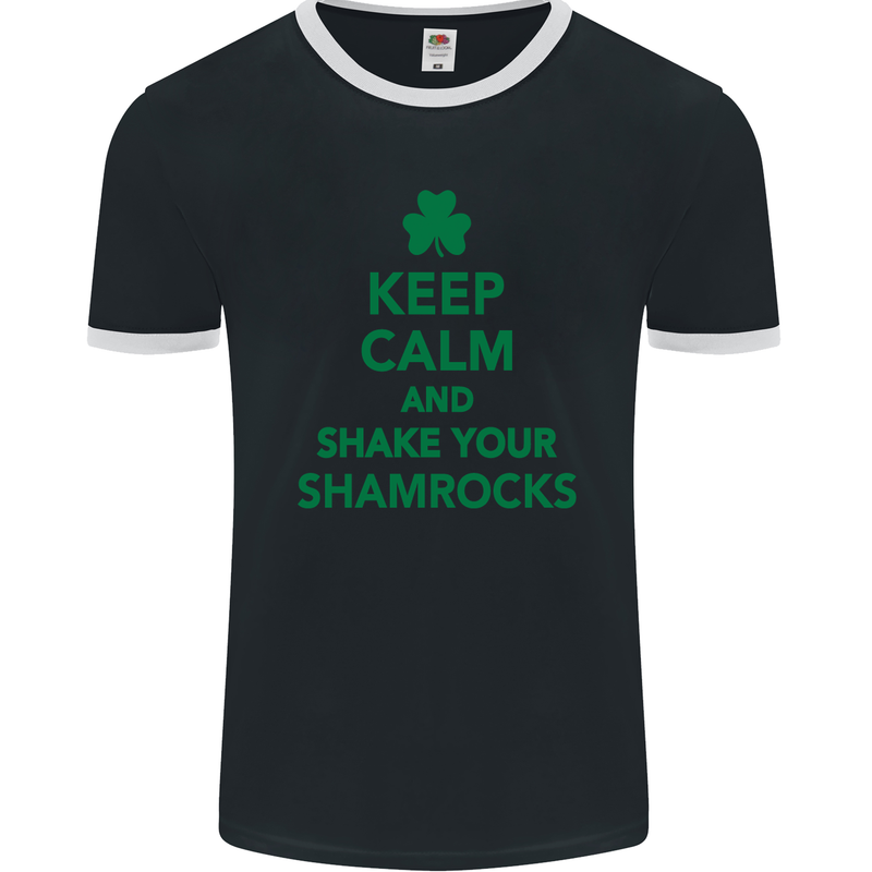 Keep Calm & Shamrocks St. Patrick's Day Mens Ringer T-Shirt FotL Black/White