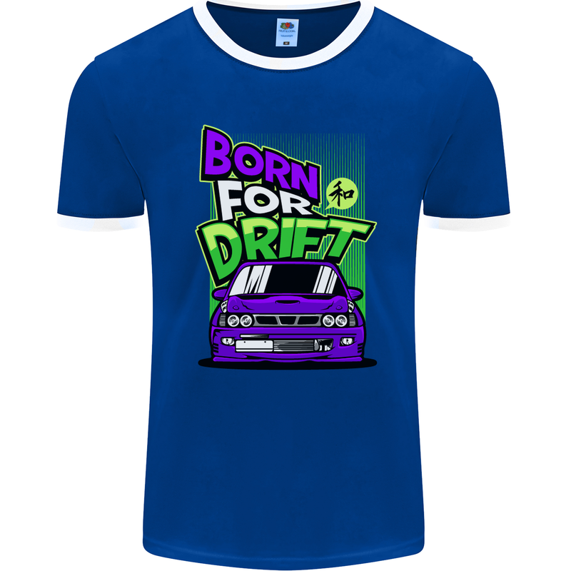 Born for Drift Drifting Car Mens Ringer T-Shirt FotL Royal Blue/White