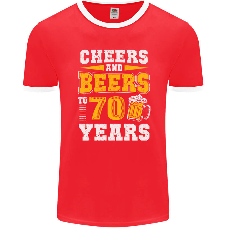 70th Birthday 70 Year Old Funny Alcohol Mens Ringer T-Shirt FotL Red/White