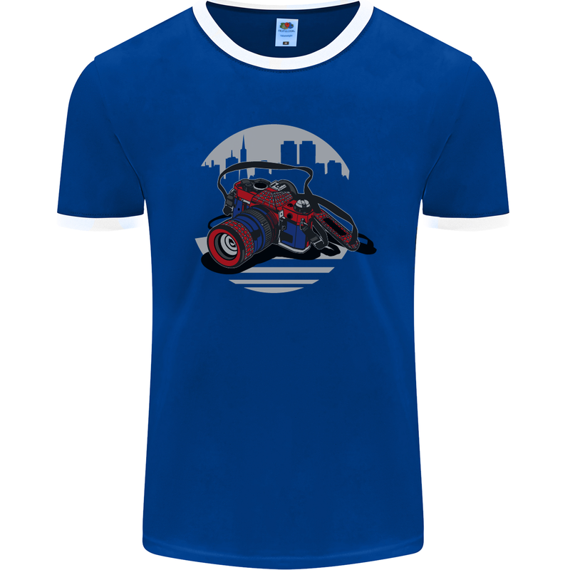 Superhero Camera Photography Photorapher Mens Ringer T-Shirt FotL Royal Blue/White