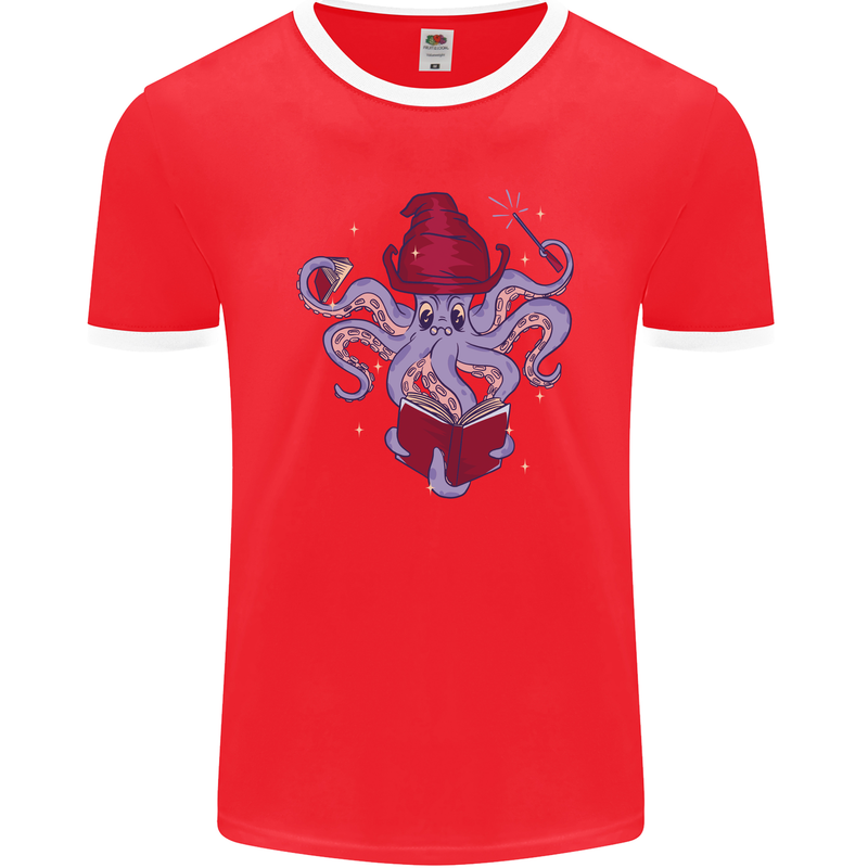 An Octopus Wizard Magic Magician Mens Ringer T-Shirt FotL Red/White