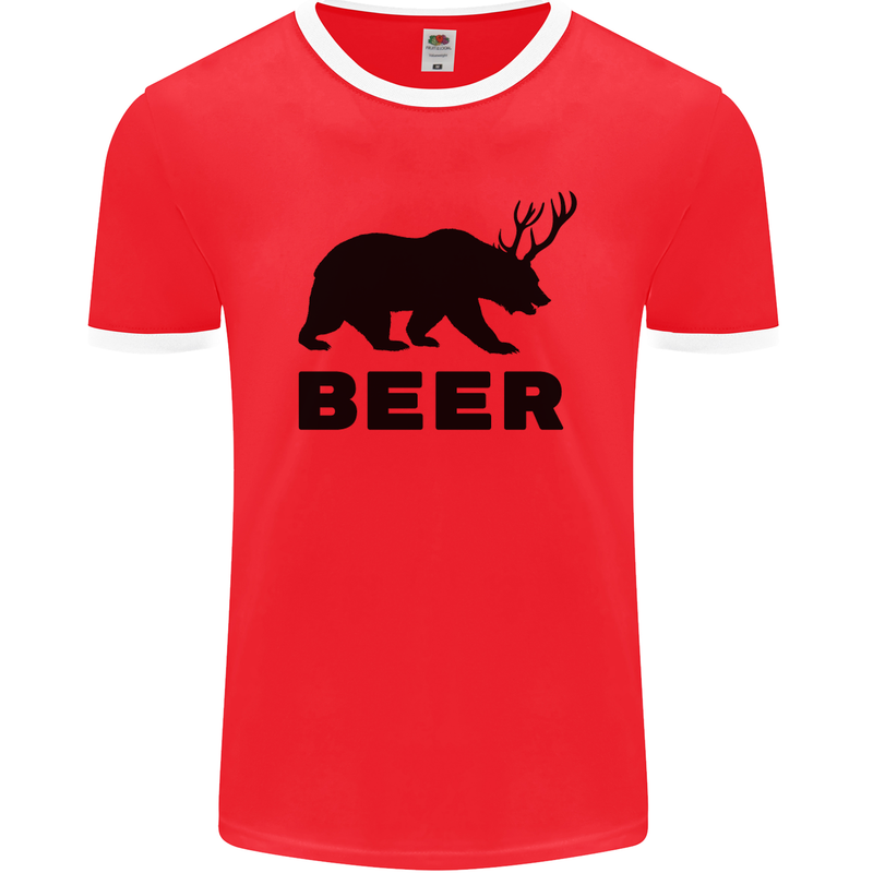 Beer Bear Funny Animal Alcohol Mens Ringer T-Shirt FotL Red/White