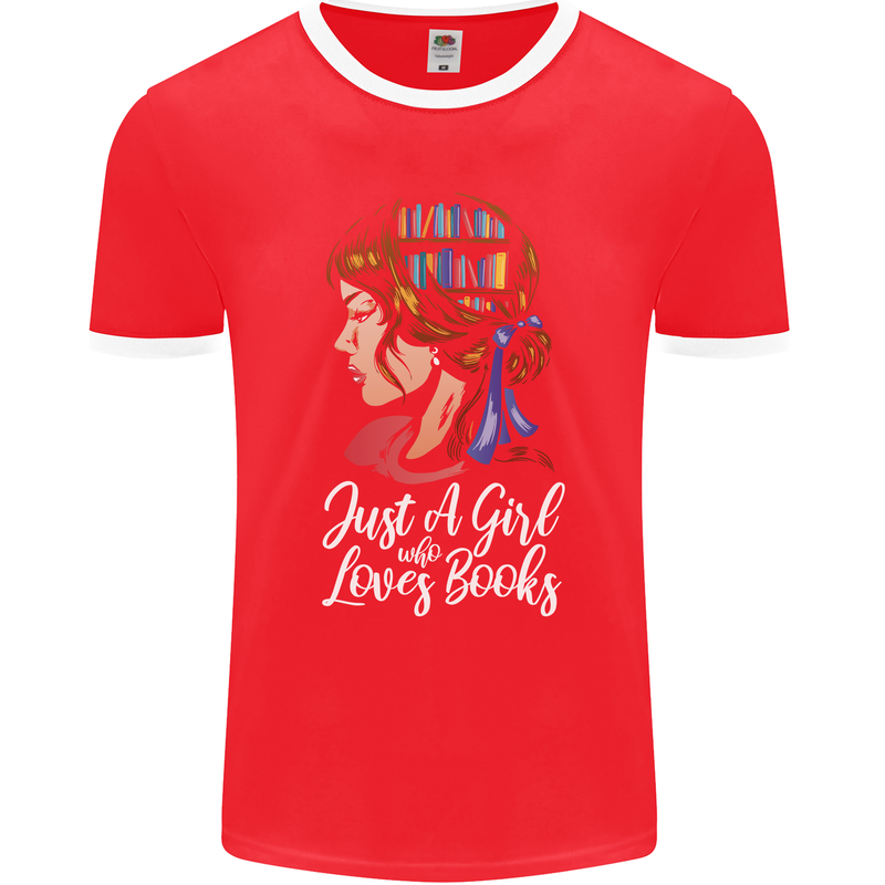 A Girl Who Loves Books Bookworm Reading Mens Ringer T-Shirt FotL Red/White