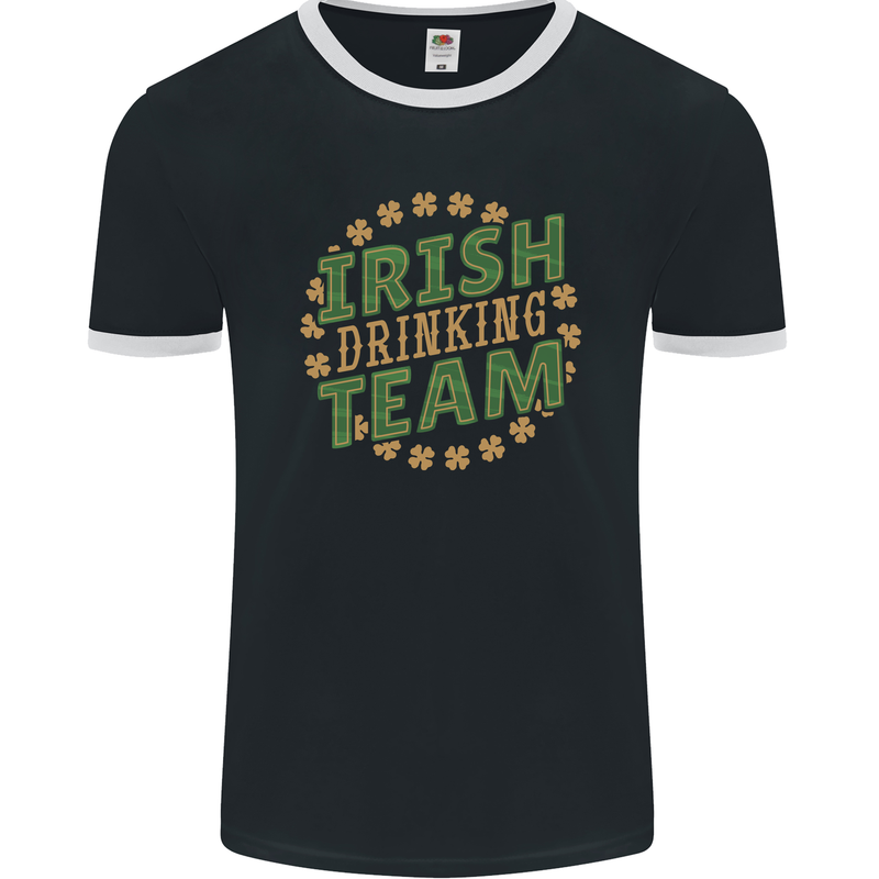 Irish Drinking Team Funny St. Patricks Day Mens Ringer T-Shirt FotL Black/White