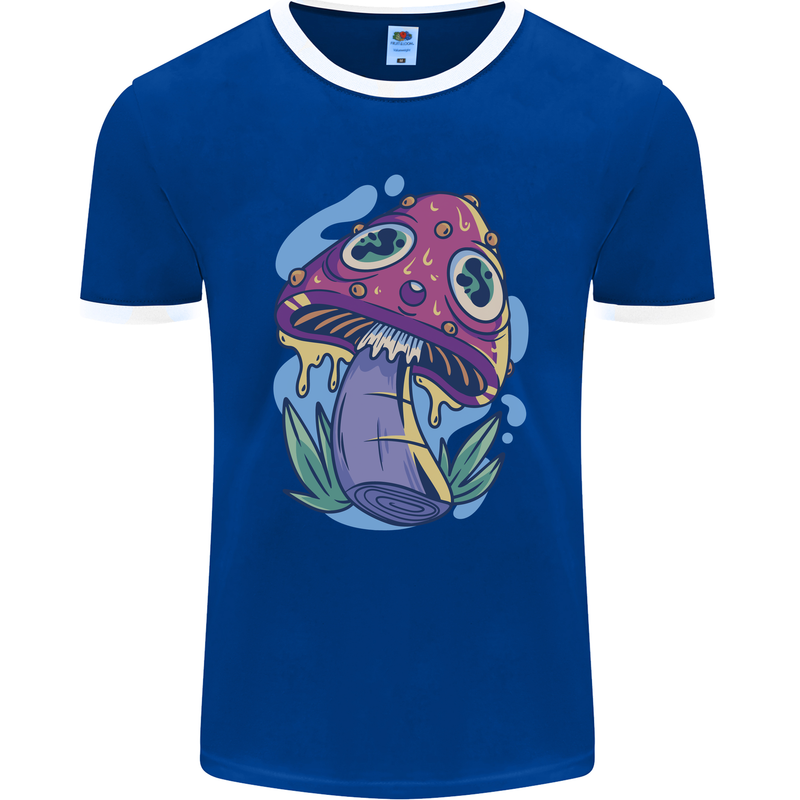 Trippy Magic Mushroom LSD Mens Ringer T-Shirt FotL Royal Blue/White