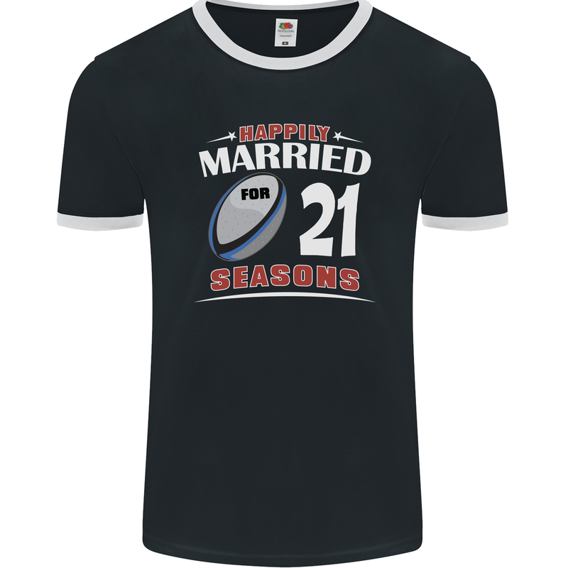 21 Year Wedding Anniversary 21st Rugby Mens Ringer T-Shirt FotL Black/White