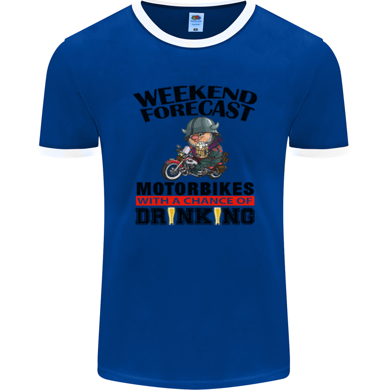 Biker Weekend Forecast Motorbikes Mens Ringer T-Shirt FotL Royal Blue/White