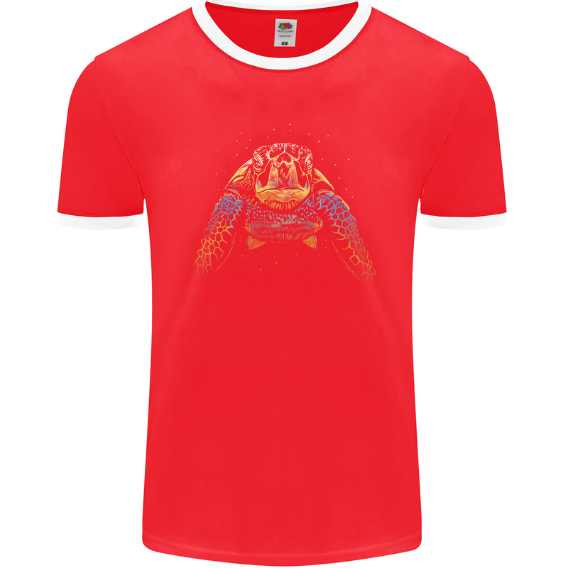 A Colourful Turtle Animals Ecology Ocean Mens Ringer T-Shirt FotL Red/White