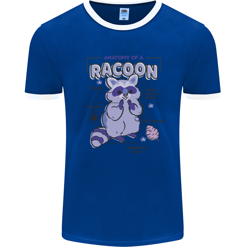 Anatomy of a Racoon Funny Mens White Ringer T-Shirt Royal Blue/White