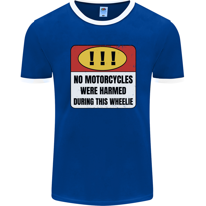 Funny Wheelie Motorbike Motocross MotoX Mens Ringer T-Shirt FotL Royal Blue/White