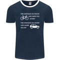 Cycling v's Cars Cyclist Environment Funny Mens Ringer T-Shirt FotL Navy Blue/White