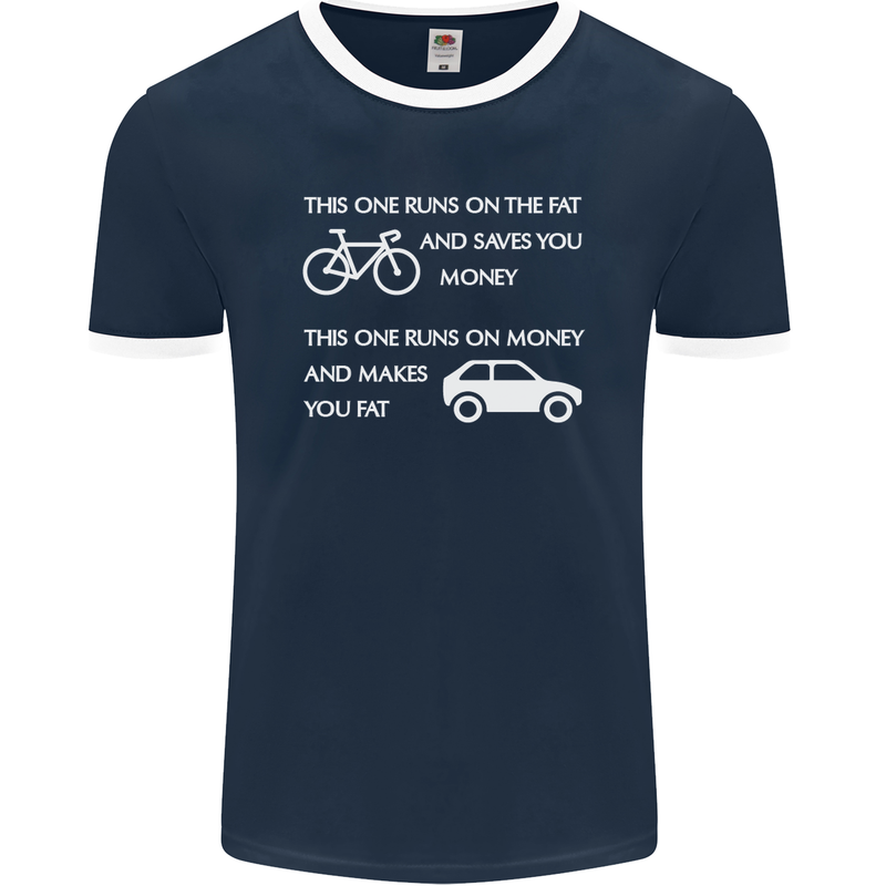 Cycling v's Cars Cyclist Environment Funny Mens Ringer T-Shirt FotL Navy Blue/White