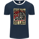 Live Fast Motorcycle Motorbike Biker Chopper Mens Ringer T-Shirt FotL Navy Blue/White