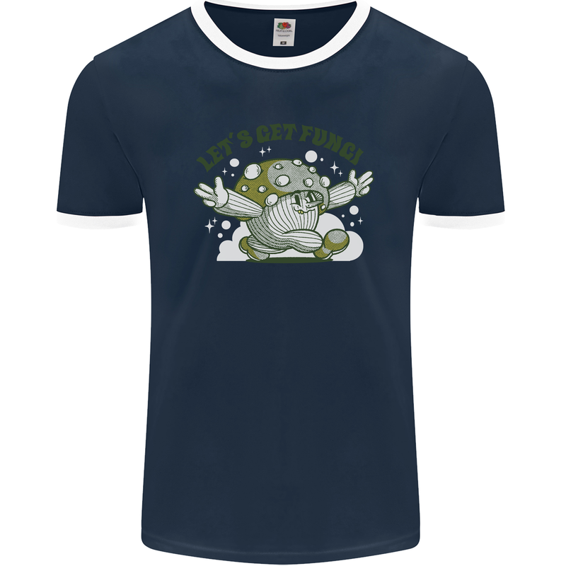 Lets Get Fungi Funky Magic Mushrooms Mens Ringer T-Shirt FotL Navy Blue/White