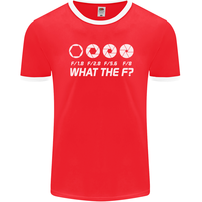 Photography What the F Stop Photographer Mens Ringer T-Shirt FotL Red/White