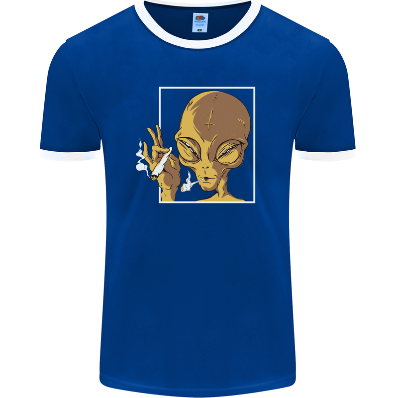 An Alien Smoking Weed Mens Ringer T-Shirt FotL Royal Blue/White