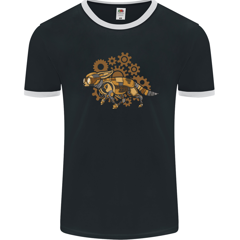 Steampunk Fox Mens Ringer T-Shirt FotL Black/White