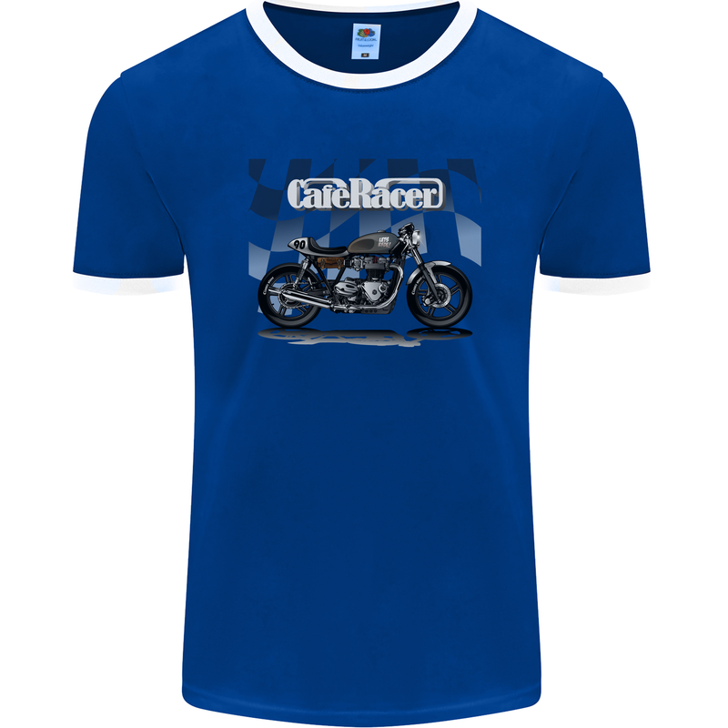 Cafe Racer Motorbike Motorcycle Biker Mens Ringer T-Shirt FotL Royal Blue/White