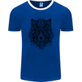 Mandala Tribal Wolf Tattoo Mens Ringer T-Shirt FotL Royal Blue/White