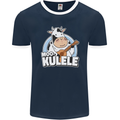 Mookulele Funny Cow Playing Ukulele Guitar Mens Ringer T-Shirt FotL Navy Blue/White