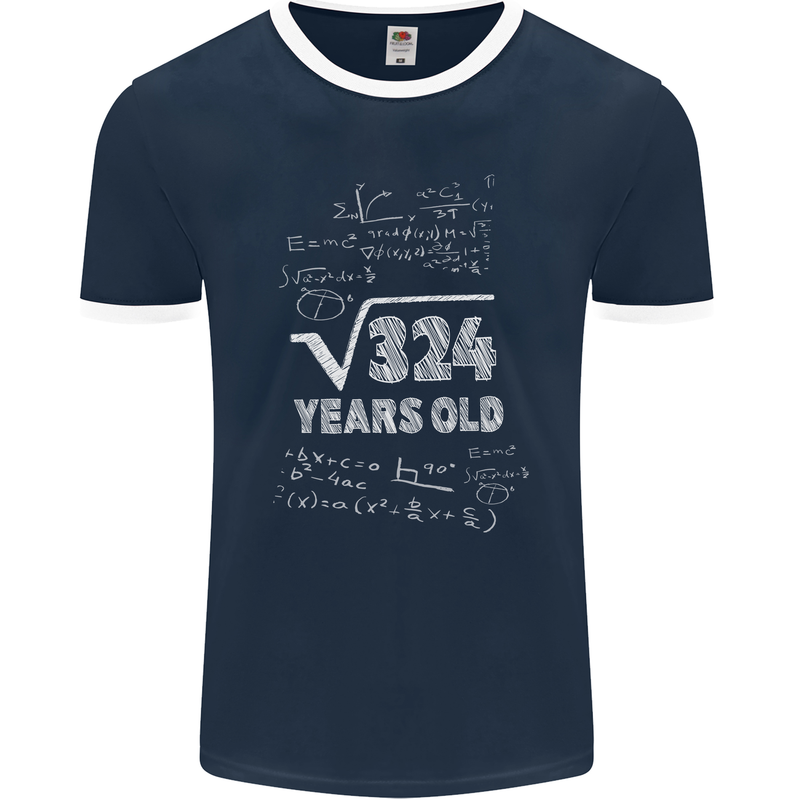 18th Birthday 18 Year Old Geek Funny Maths Mens Ringer T-Shirt FotL Navy Blue/White