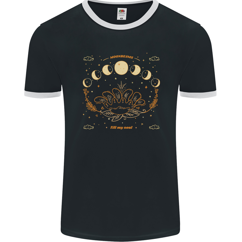 Moonbeams Moon Phases Celestial Pagan Mens Ringer T-Shirt FotL Black/White