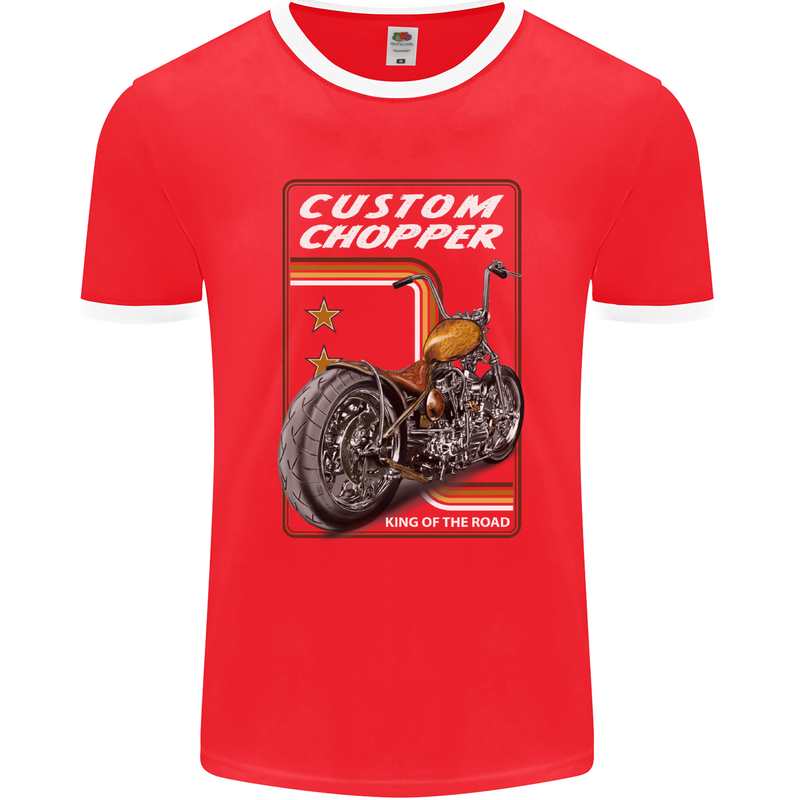 Biker Custom Chopper Motorbike Motorcycle Mens Ringer T-Shirt FotL Red/White