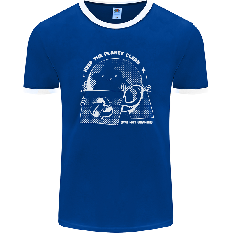 Climate Change Keep the Planet Clean Funny Mens Ringer T-Shirt FotL Royal Blue/White