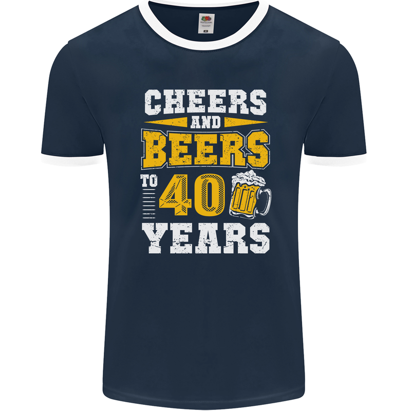 40th Birthday 40 Year Old Funny Alcohol Mens Ringer T-Shirt FotL Navy Blue/White