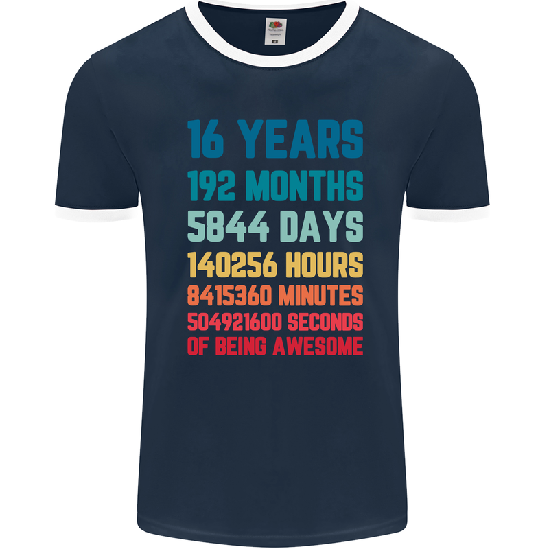 16th Birthday 16 Year Old Mens Ringer T-Shirt FotL Navy Blue/White