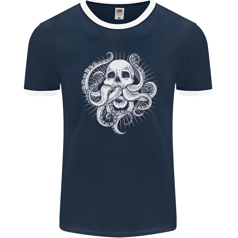 Cthulhu Skull Mens Ringer T-Shirt FotL Navy Blue/White