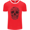 A Skull Made of Flowers Gothic Rock Biker Mens Ringer T-Shirt FotL Red/White