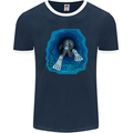 3D Scuba Diver Diving Mens Ringer T-Shirt FotL Navy Blue/White