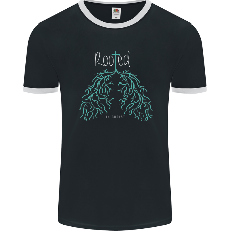 Rooted Christ Christian Catholic Religion Mens Ringer T-Shirt FotL Black/White