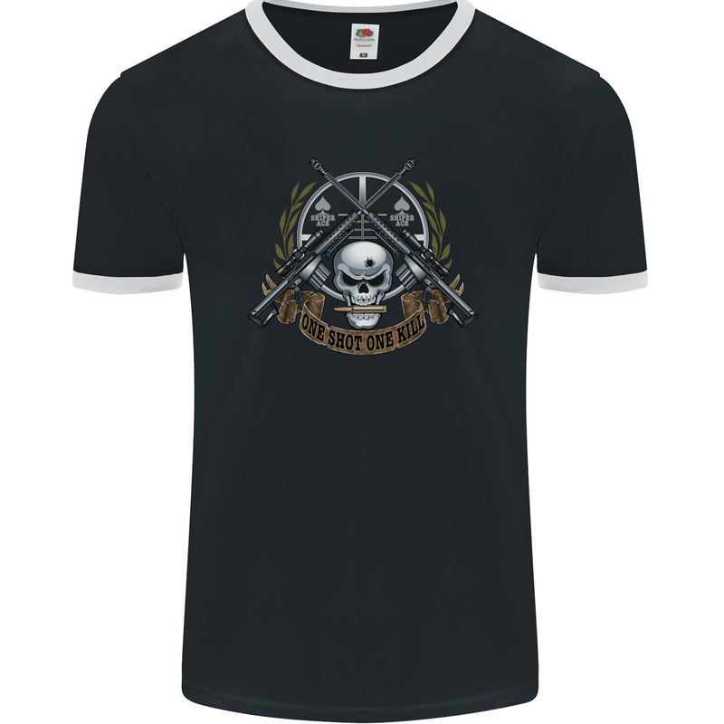 Sniper Ace One Shot Kill Para Marine Army Mens Ringer T-Shirt FotL Black/White