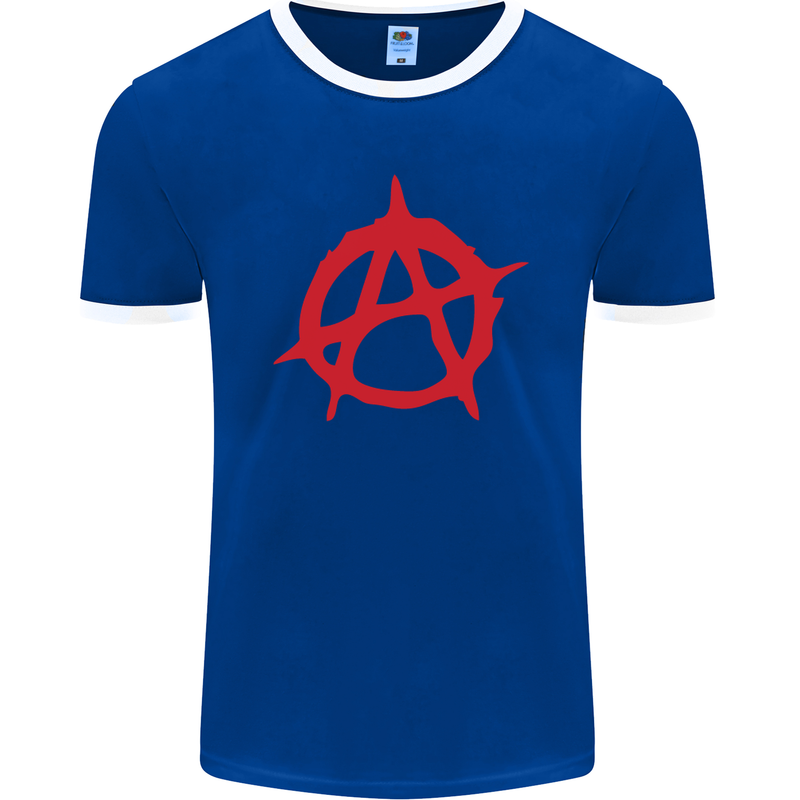 Anarchist Anarchism Logo Symbol Activist Mens Ringer T-Shirt FotL Royal Blue/White