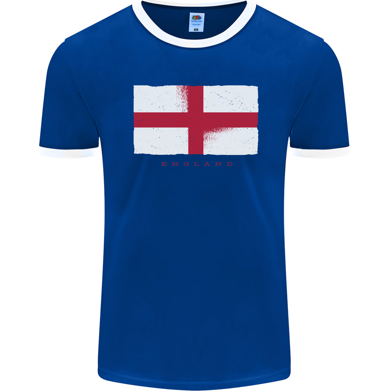 England Flag St Georges Day Rugby Football Mens Ringer T-Shirt FotL Royal Blue/White