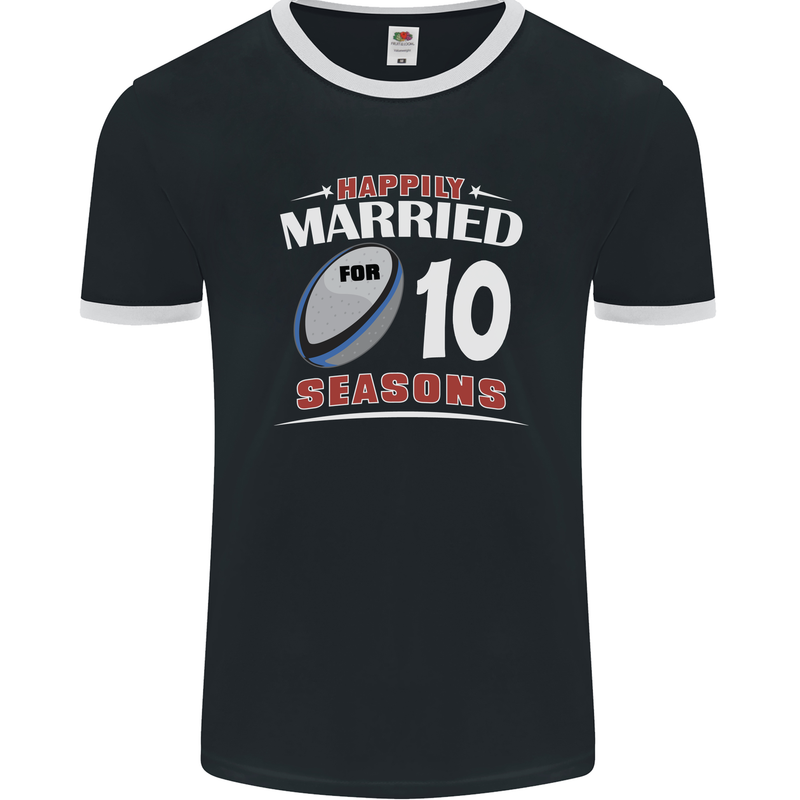 10 Year Wedding Anniversary 10th Rugby Mens Ringer T-Shirt FotL Black/White