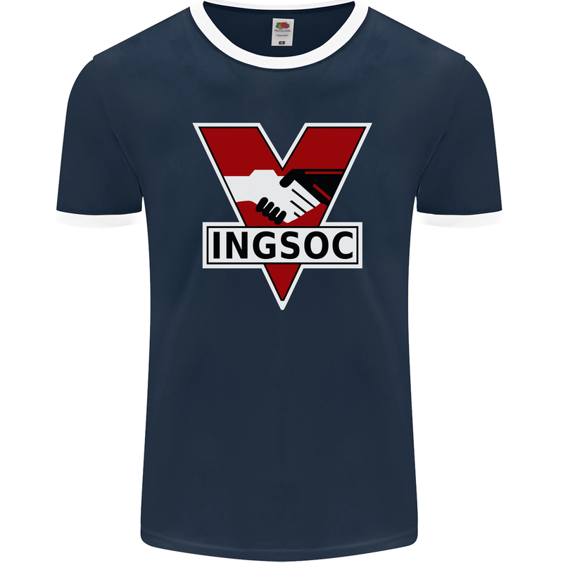INGSOC George Orwell English Socialism 1994 Mens Ringer T-Shirt FotL Navy Blue/White