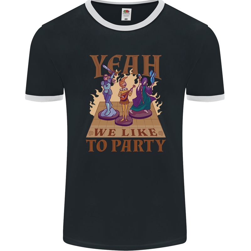 RPG Yeah We Like to Party Role Playing Game Mens Ringer T-Shirt FotL Black/White