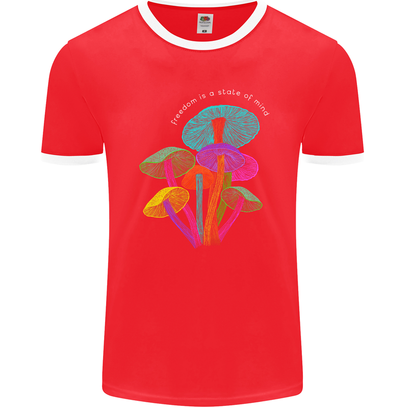 Freedom Is a State of Mind Magic Mushrooms Mens Ringer T-Shirt FotL Red/White