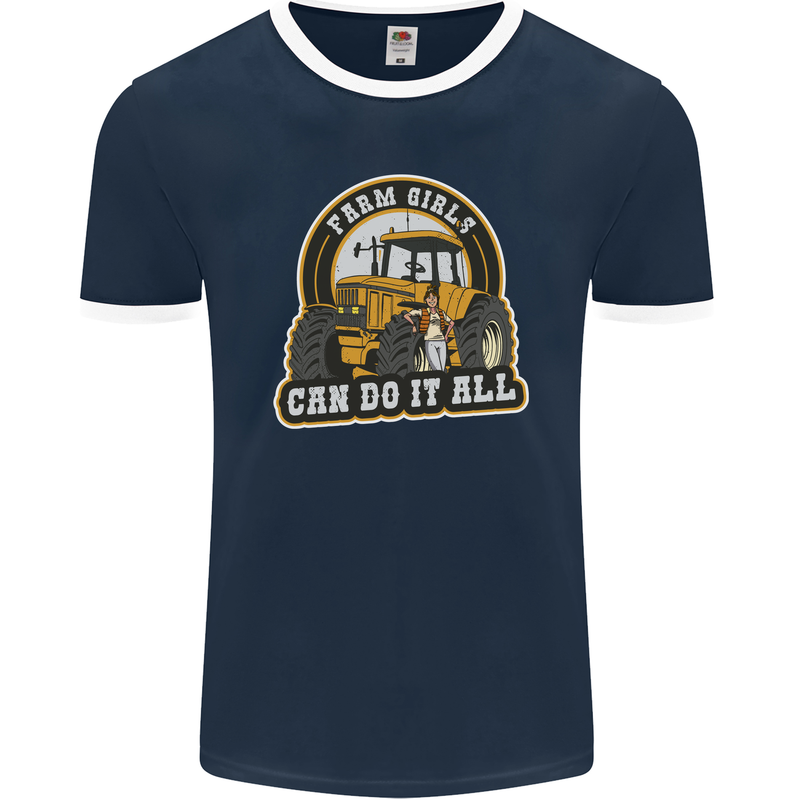 Farm Girls Can Do It All Funny Farmer Mens Ringer T-Shirt FotL Navy Blue/White