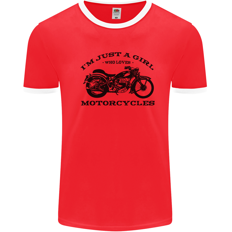 A Girl Who Loves Motorcycles Biker Mens Ringer T-Shirt Red/White