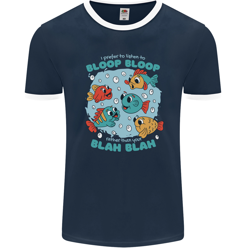 Bloop Bloop Funny Fishing Fisherman Mens Ringer T-Shirt FotL Navy Blue/White