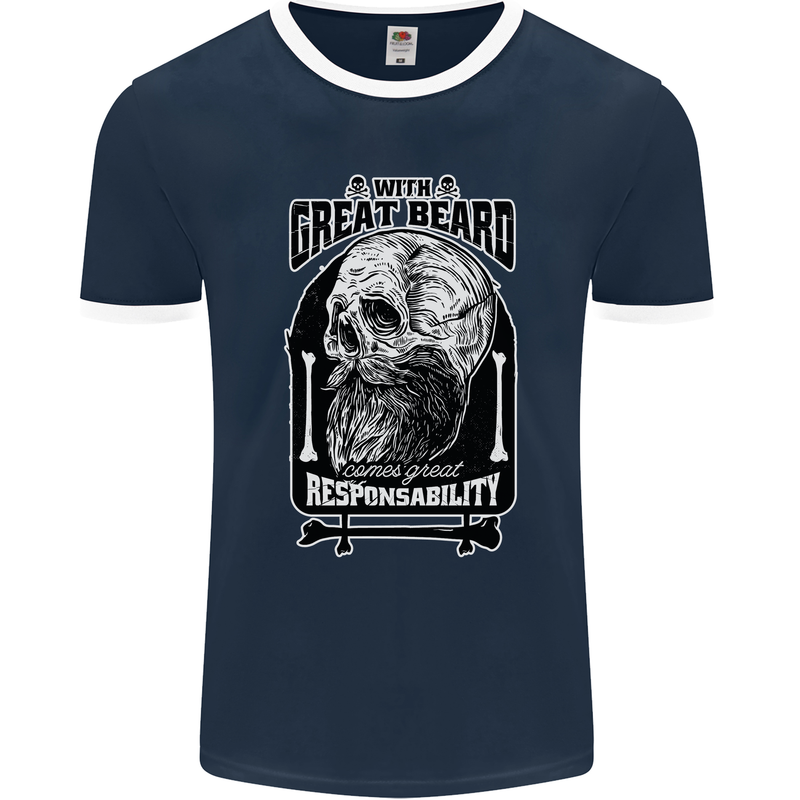 With Great Beard Comes Great Responsibility Mens Ringer T-Shirt FotL Navy Blue/White