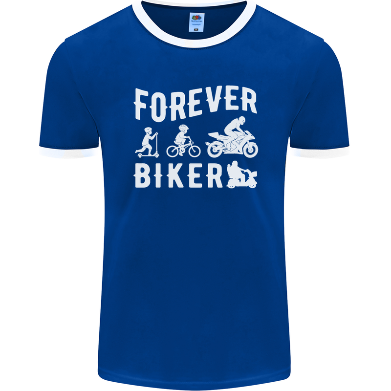 Motorbike Motorcycle Forever Biker Mens Ringer T-Shirt FotL Royal Blue/White