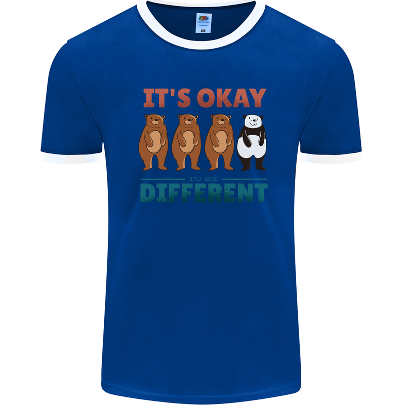 Panda Bear LGBT It's Okay to Be Different Mens Ringer T-Shirt FotL Royal Blue/White