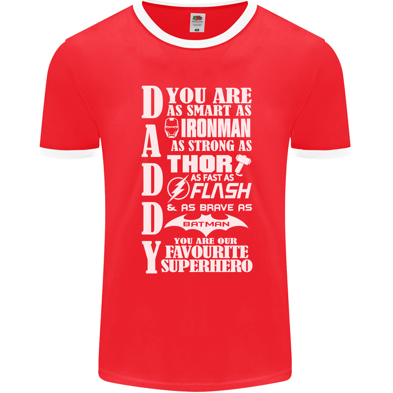 Daddy's Favourite Superhero Father's Day Mens Ringer T-Shirt FotL Red/White