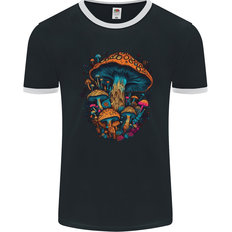 Psychedelic Magic Mushrooms LSD Trippy Mens Ringer T-Shirt FotL Black/White